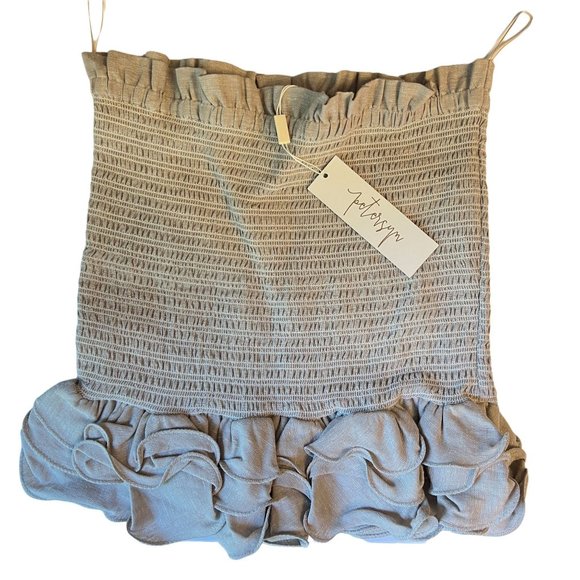 NWT Petersyn Barrett Skirt Linen Ruffles Smocked Size Large Solid Not Fl… - Picture 4 of 10